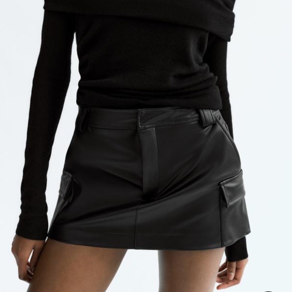 Zara Black Leather Mini Skort Size S